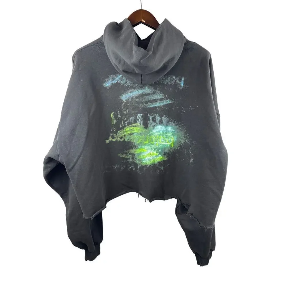 Unisex Balenciaga Size 2 Black Cropped Hoodie w/ Multicolor Abstract Design - Picture 3 of 6